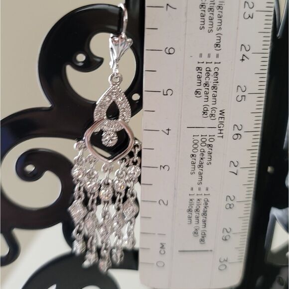 Earrings 𝅺Crystal Silver Tone Sparkly Chandelier Earrings #0347 - Picture 8 of 14